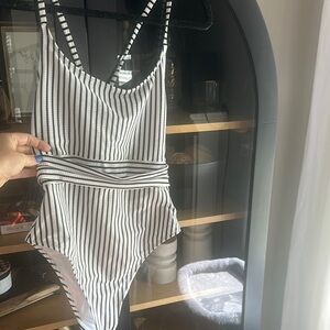 Shade & Shore Black and White One Piece Swimsuit with Nautical Stripes